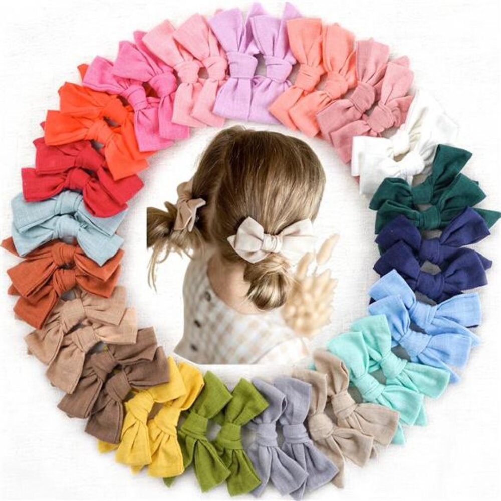 Girls Hair Bows Linen Fabric Alligator Clips 40 Pack Toddlers Kids Teens